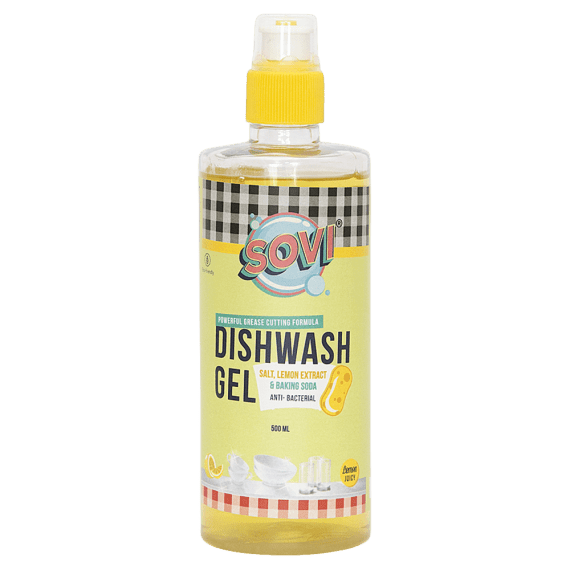 Raaso SOVI® Concentrated Dishwash Gel Powered with Salt, Lemon Extract & Baking Soda, Powerful Grease Cutting Formula, Lemon Juicy 500ml