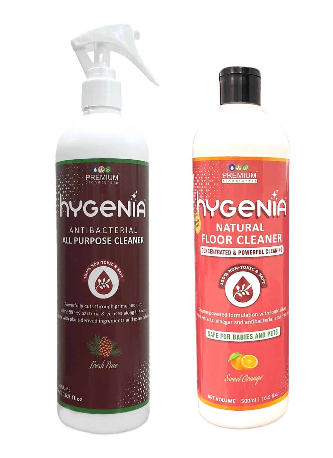 Hygenia Antibacterial All Purpose Cleaner & Natural Floor Cleaner Combo – Pine | Sweet Orange 500ml