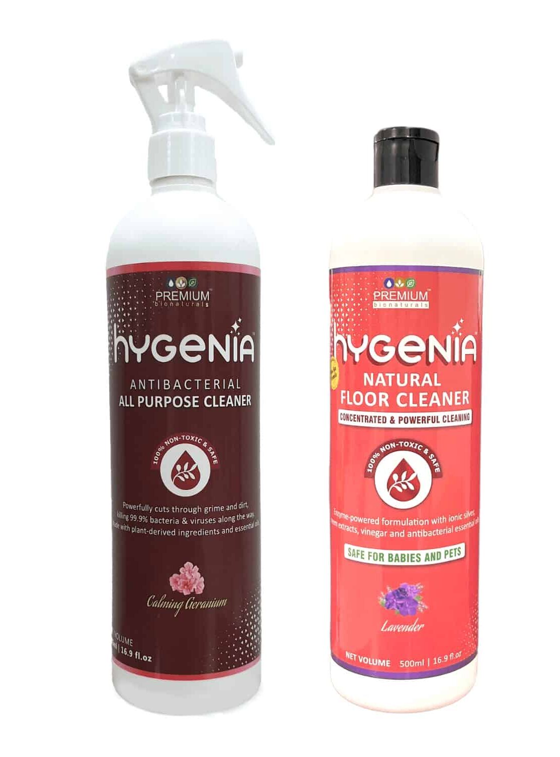 Hygenia Antibacterial All Purpose Cleaner & Natural Floor Cleaner Combo – Geranium | Lavender 500ml