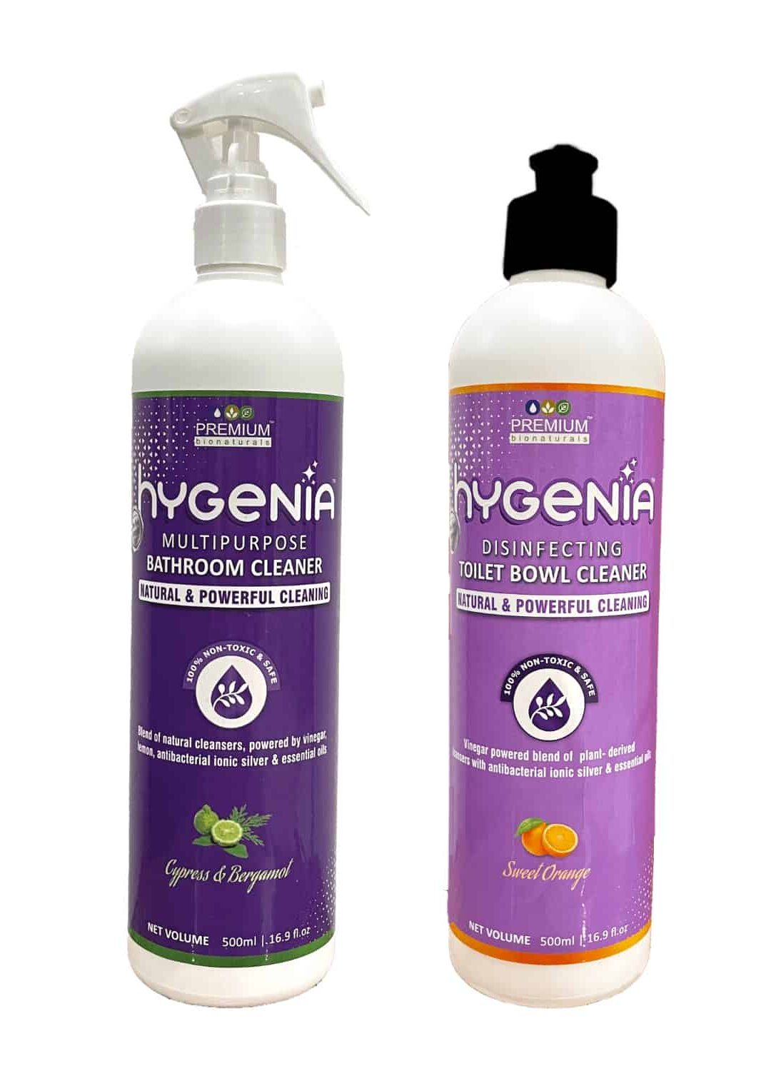 Hygenia Multipurpose Bathroom Cleaner & Disinfecting Toilet Bowl Cleaner – Cypress & Bergamot | Sweet Orange 500ml