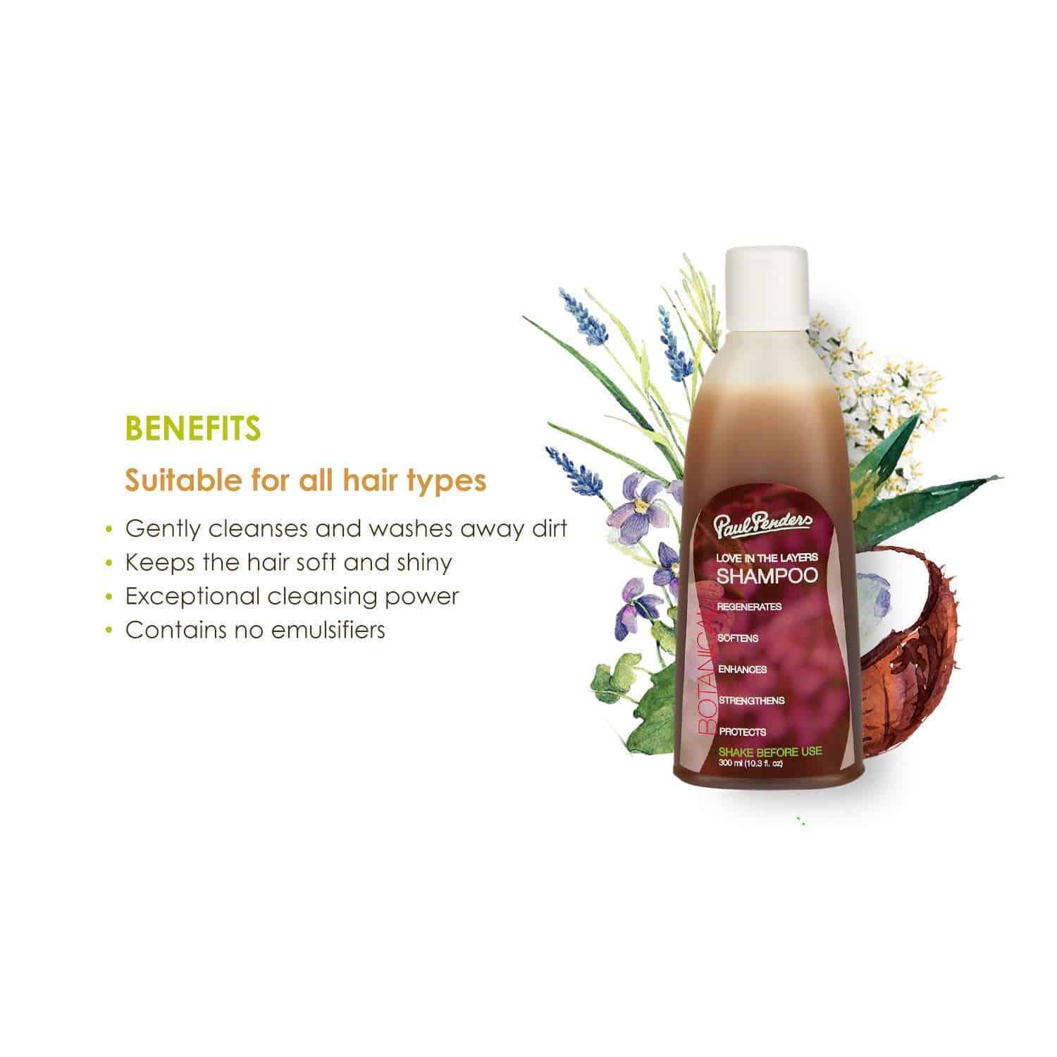 Paul Penders Love in the Layers Natural Shampoo For Soft, Shiny & Fuller Hair | Anti-Dandruff & Scalp Treatment 300ml