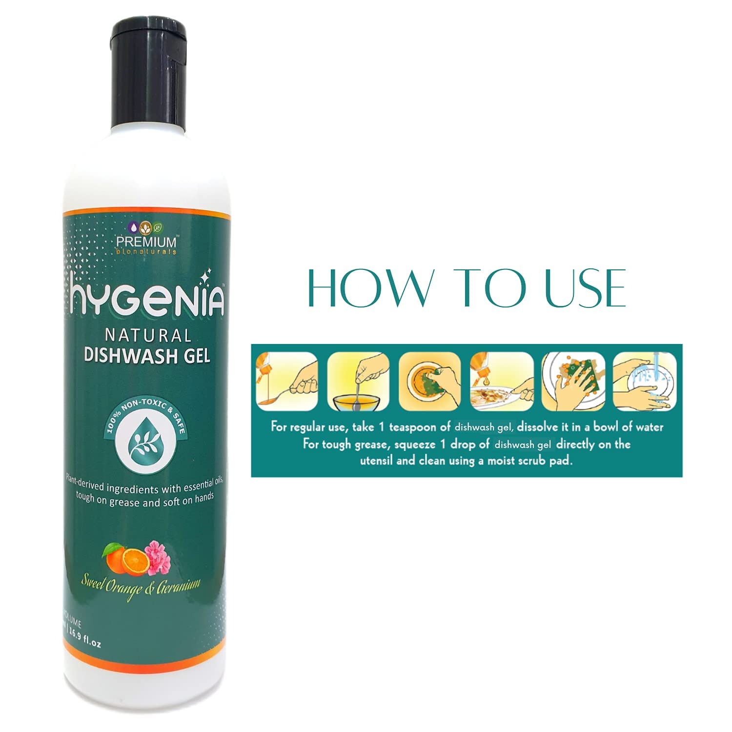 Hygenia Multipurpose Kitchen Cleaner & Natural Dishwash Gel – Peppermint Lily | Sweet Orange Geranium 500ml