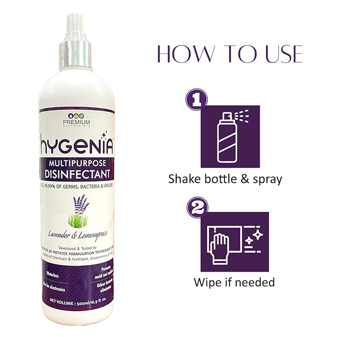 Hygenia Fabric Refresher Disinfectant & Multipurpose Disinfectant Combo – Gardenia & Musk | Lavender & Lemongrass 500ml