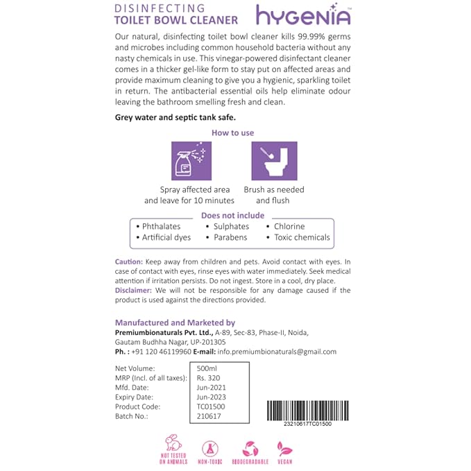 Hygenia Disinfecting Toilet Bowl Cleaner 500ml – Cypress | Sweet Orange