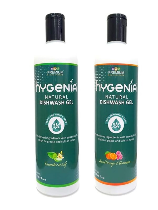 Hygenia Natural Dishwash Gel – Cucumber & Lily | Sweet Orange & Geranium 500ml