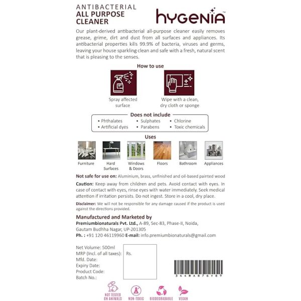 Hygenia Antibacterial All Purpose Cleaner – Fresh Pine | Zesty Bergamot 500ml