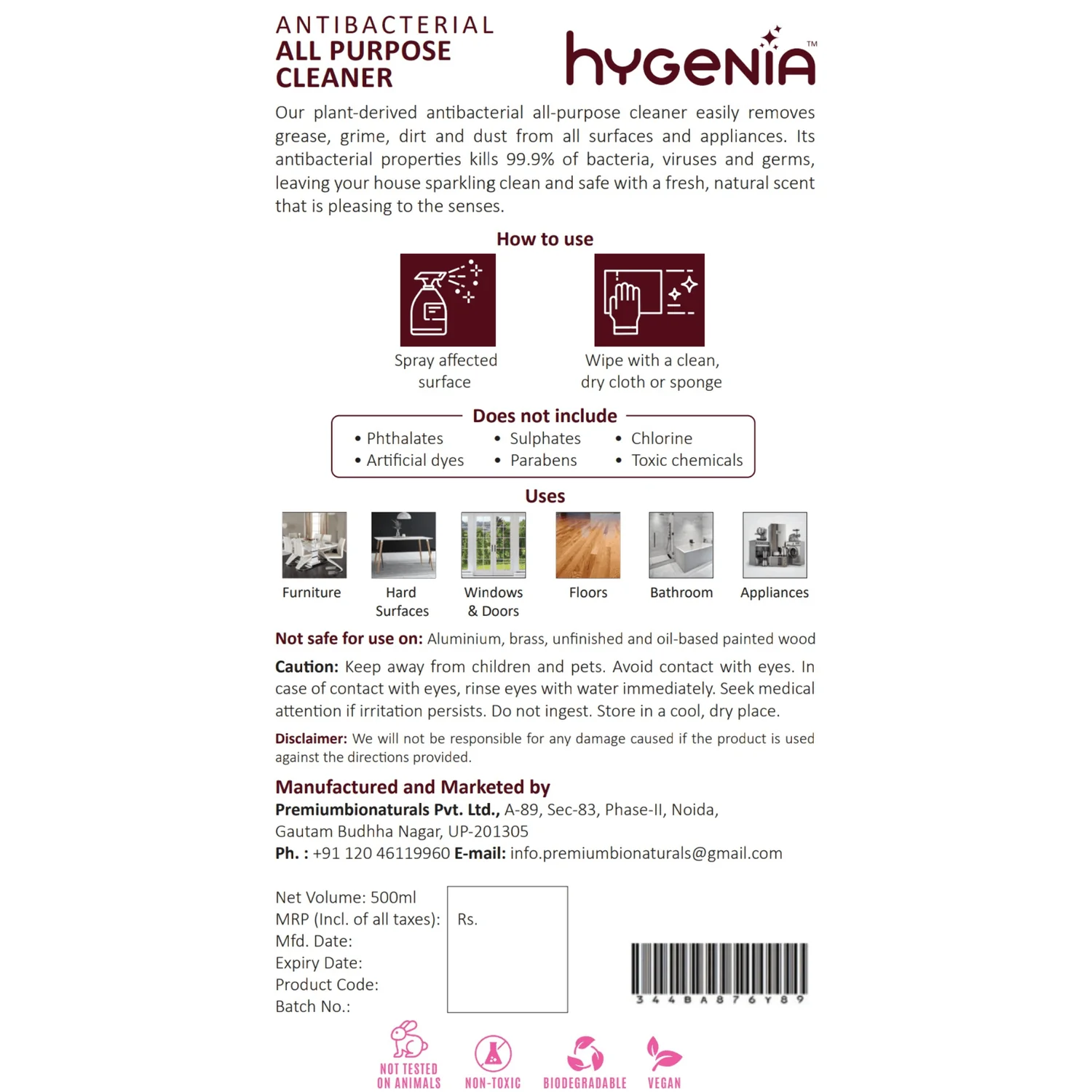 Hygenia Antibacterial All Purpose Cleaner – Calming Geranium 500ml