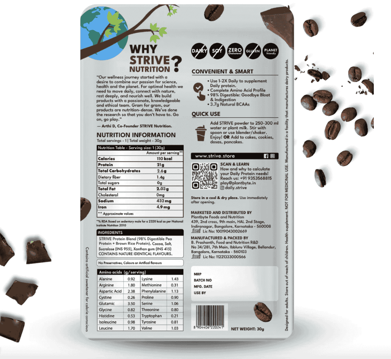 STRIVE – 21g Protein powder Coffee mocha 450g, 15 servings.