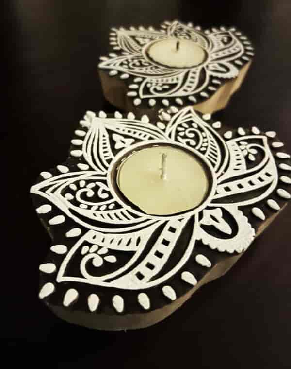 Handcrafted Wooden Diya | Tea light holders | Lotus Design | Set of 2 by Green Foot Print