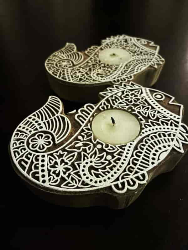 Handcrafted Wooden Diya | Tea light holders | Fish design | Set of 2 by Green Foot Print