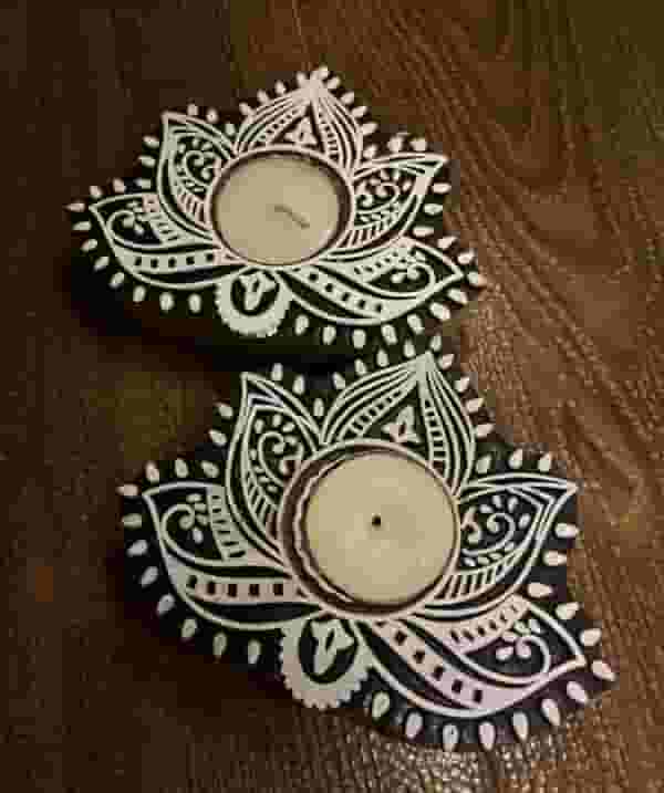 Handcrafted Wooden Diya | Tea light holders | Lotus Design