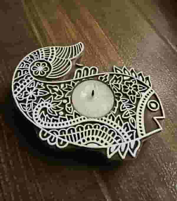 Handcrafted Wooden Diya | Tea light holders | Fish design 