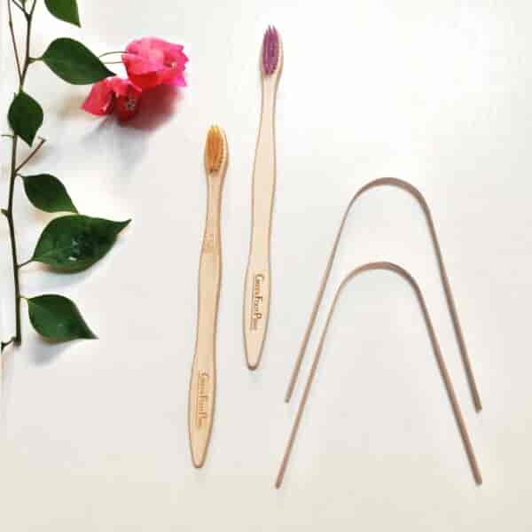 Combo-Bamboo Toothbrush & Bamboo Tongue Cleaner 