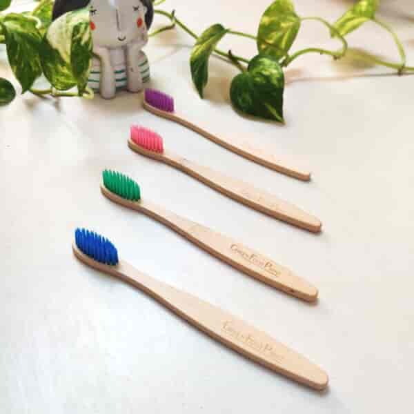 Natural Bamboo Kids Toothbrush – pack of 2 (assorted colours) by Green Foot Print.