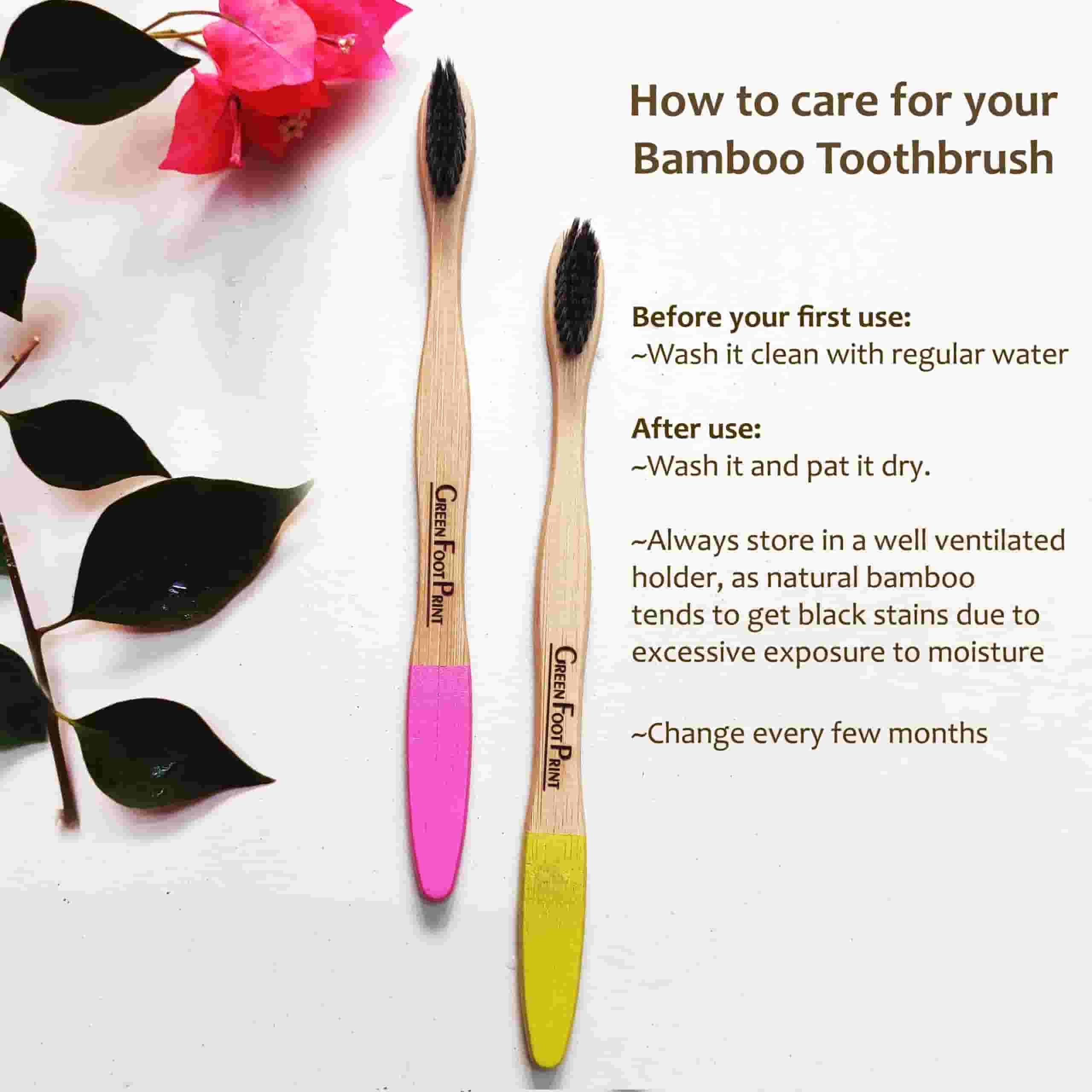 Natural Bamboo Toothbrush (Charcoal bristles)- Pack of 2 by Green Foot Print