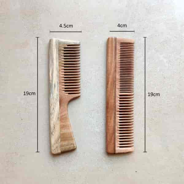 Neem Wood Combs-Handle and Dual teeth (pack of 2) by Green Foot Print