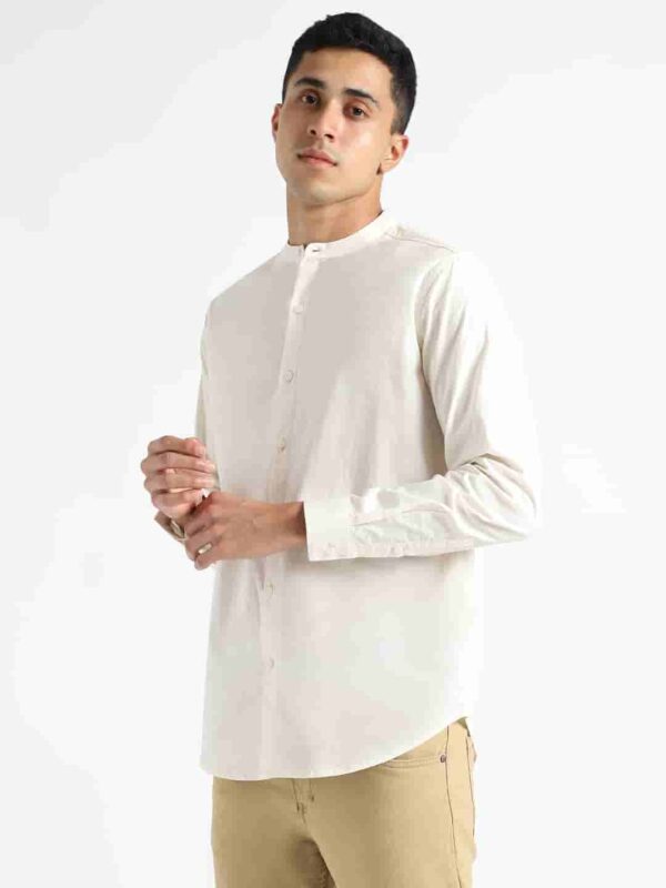 Organic Cotton Naturally Dyed Mens Round Neck Light Cream Shirt 2