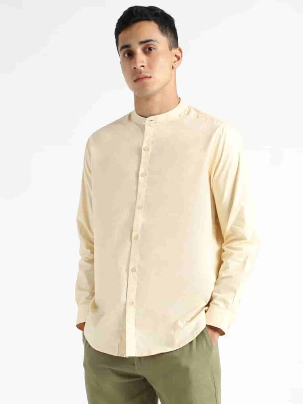 Organic Cotton Naturally Dyed Mens Round Neck Pale Apricot Shirt 1