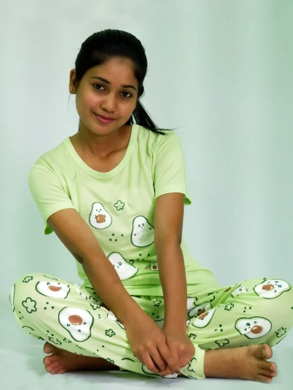 Avocado Print T-shirt & Pant Night Dress in Lettuce Green