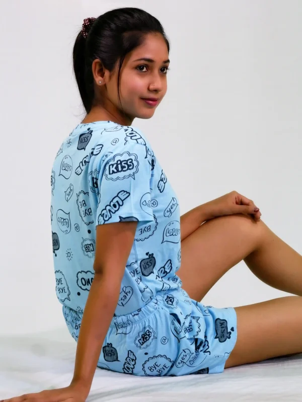 Happy Thoughts Print T-shirt & Shorts Set in Air Blue