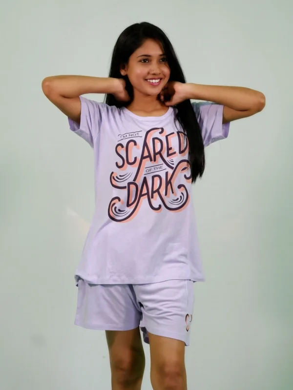I’m Not Scared of the Dark T-shirt & Shorts Set in Pastel Lilac