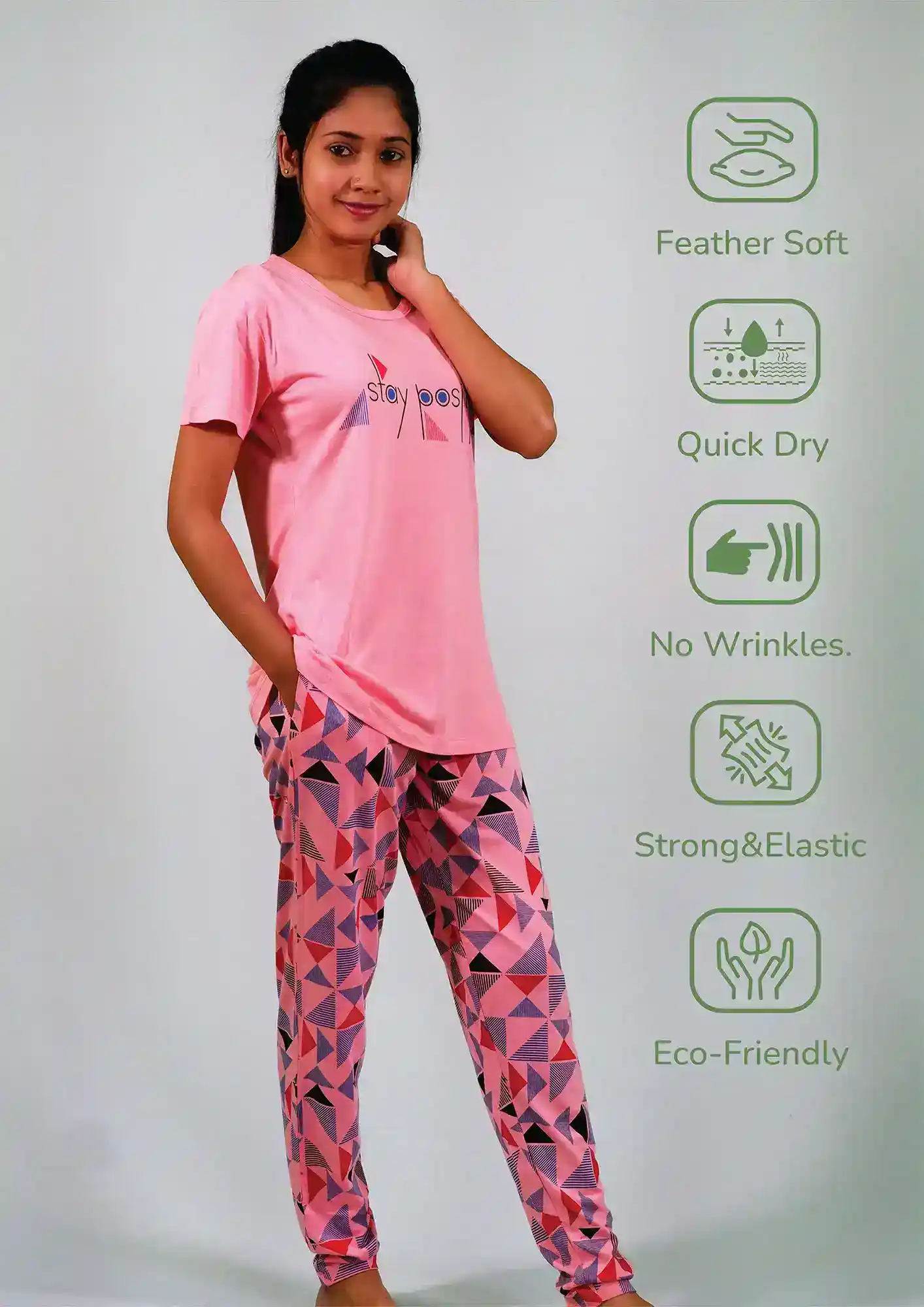 Stay Positive T-shirt & Pant Night Dress in Salmon Rose