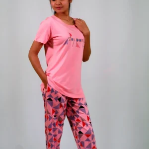 Stay Positive T-shirt & Pant Night Dress in Salmon Rose